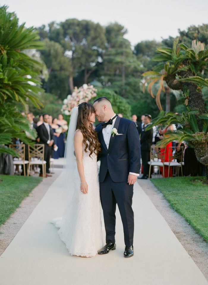 Bride and groom kissing